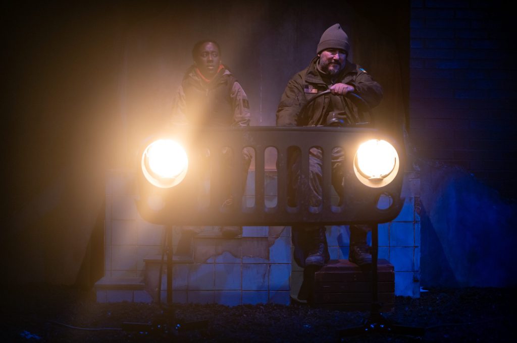 North American premiere of Bad Roads at Crow’s Theatre (2023) directed by Andrew Kushnir. Featured (L-R) actors Shauna Thompson and Craig Lauzon. Photo by Dahlia Katz.