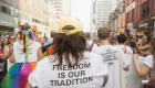 We Support LGBTQ+ Ukraine community group marching in the 2022 Toronto Pride Parade. Photo by Fynn Badgley.