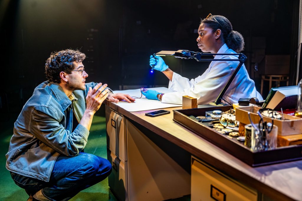 Project: Humanity and Pyretic Productions in association with Crow's Theatre production of The Division, directed by Andrew Kushnir in April 2026. Actors (L-R) Daniel Maslany, Ivy Charles. Photo by Dahlia Katz.